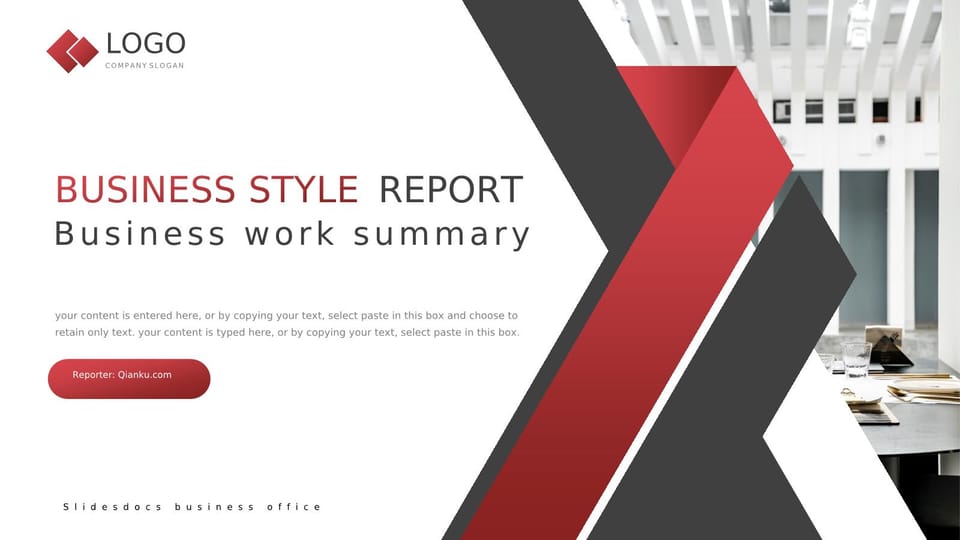 Summary of Work Report from the Department of Red Business Template For Google Slides And Powerpoint -page 0