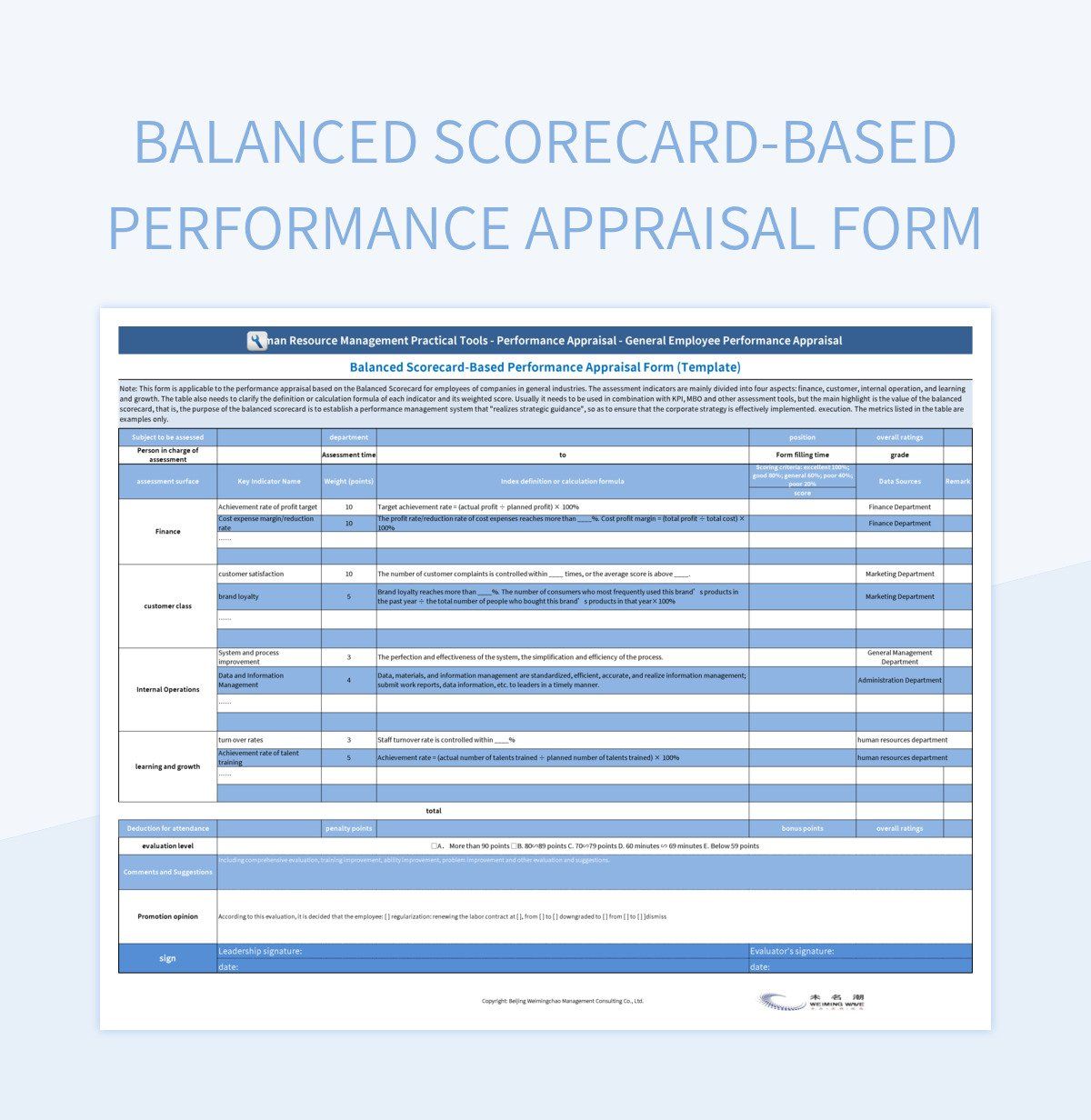Balanced Scorecard-Based Performance Appraisal Form excel template