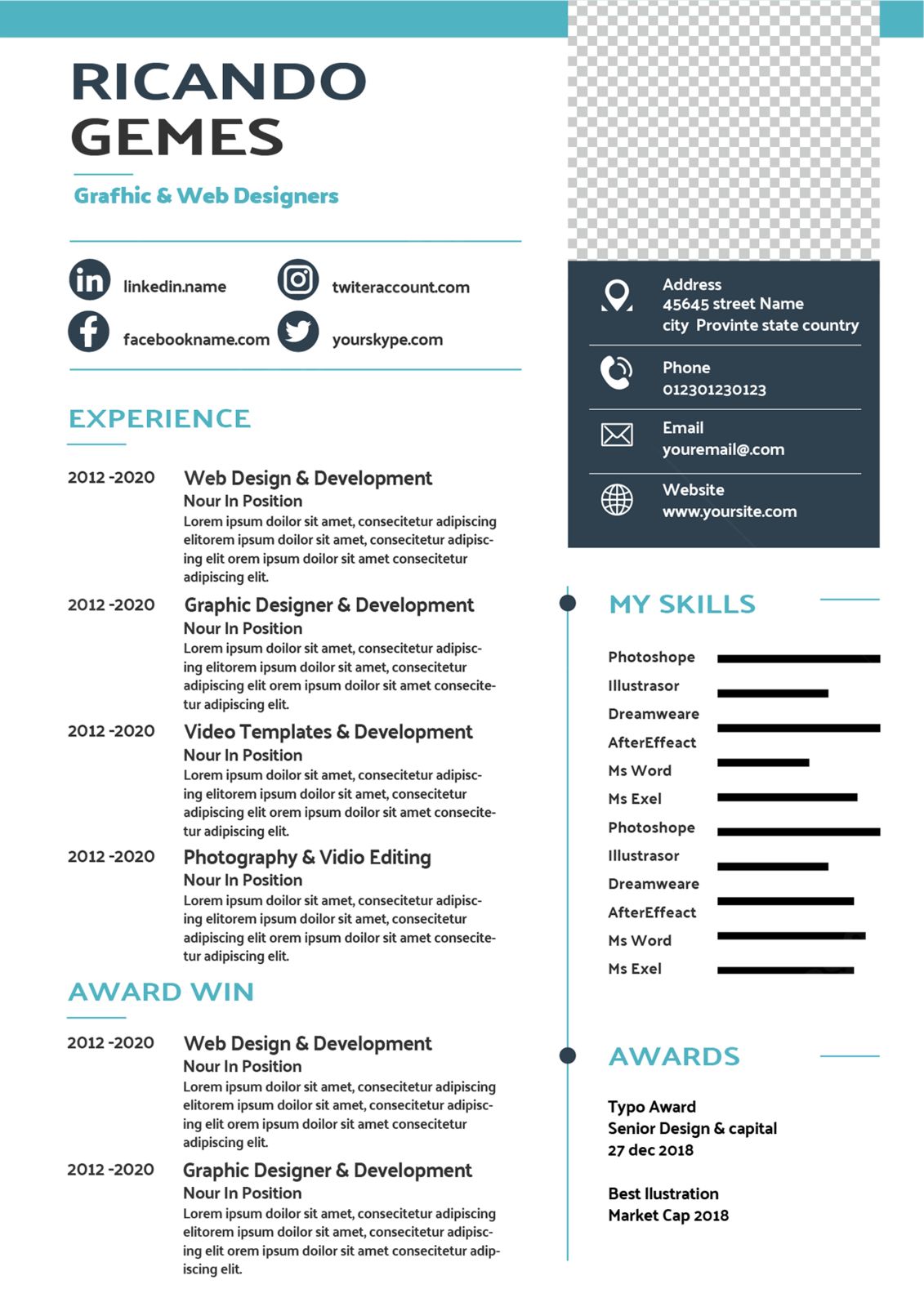 blue personal resume concise information for recruitment word template