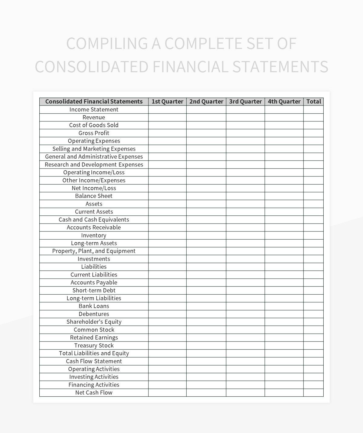 Compiling a Complete Set of Consolidated Financial Statements excel template