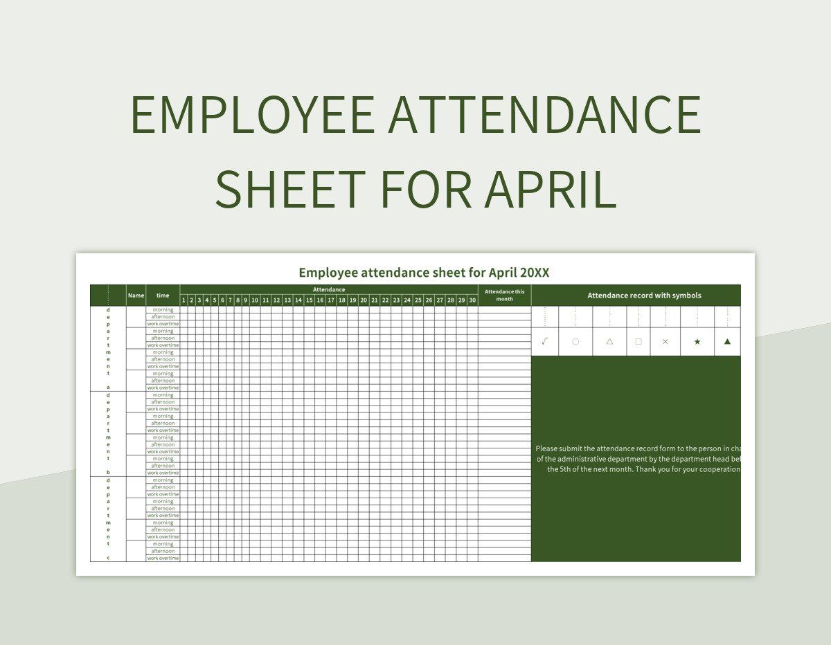 Employee attendance sheet for April excel template