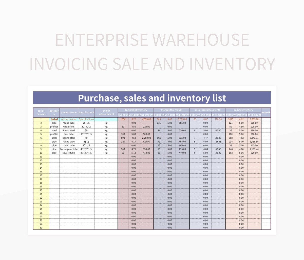 enterprise warehouse invoicing sale and inventory excel template