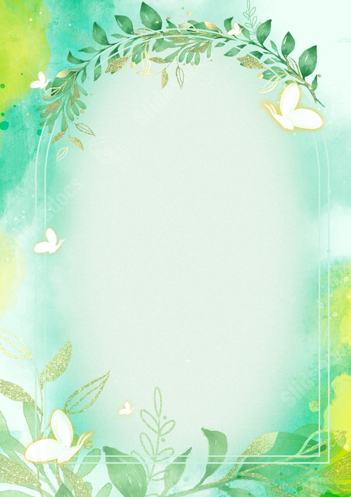 Simple Green Hand Drawn Floral Border Invitation word template